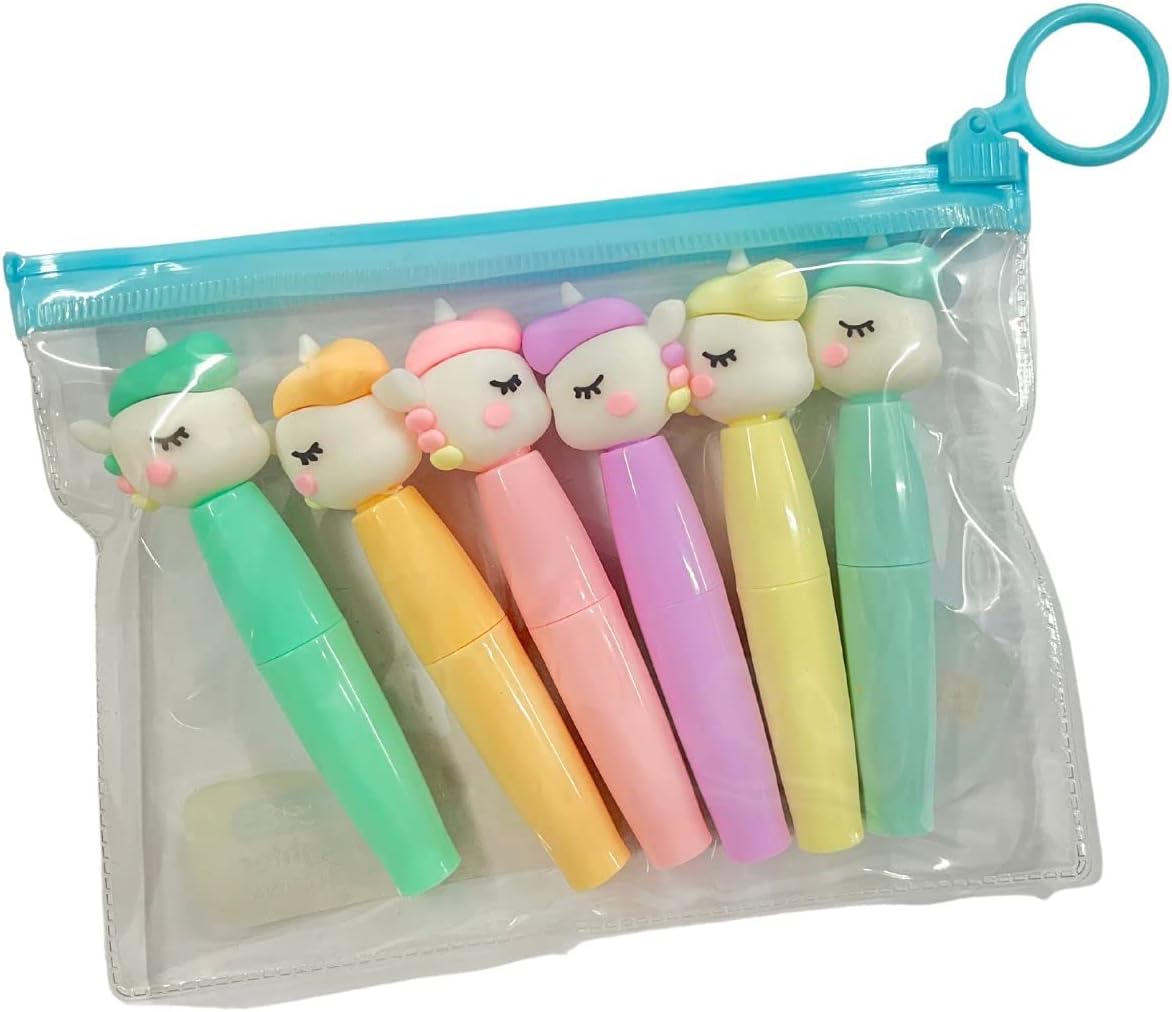 R H LIFESTYLE Pack of 6 Highlighter Marker Pens for Study Cute Stationery Items Aesthetic Stuff for Girls Unique Pens for Kids School Supplies (UNICORN Highlighter 6PCS), Multicolor
