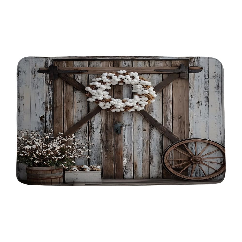 EUBTPA Rustic Barn Door Bath Mat Farmhouse Country Western Cabin Vintage Antique Brown Wooden Plank Board Bath Kitchen Door Mat Rug Microfiber Memory