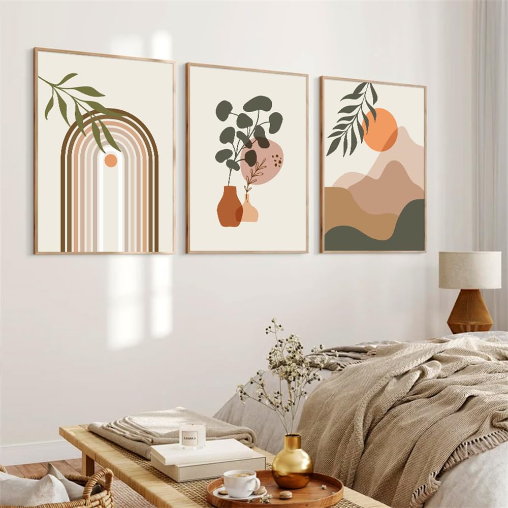 Cuadros decoración moderna estilo boho con tres lienzos botánicos abstractos de 60x70 8