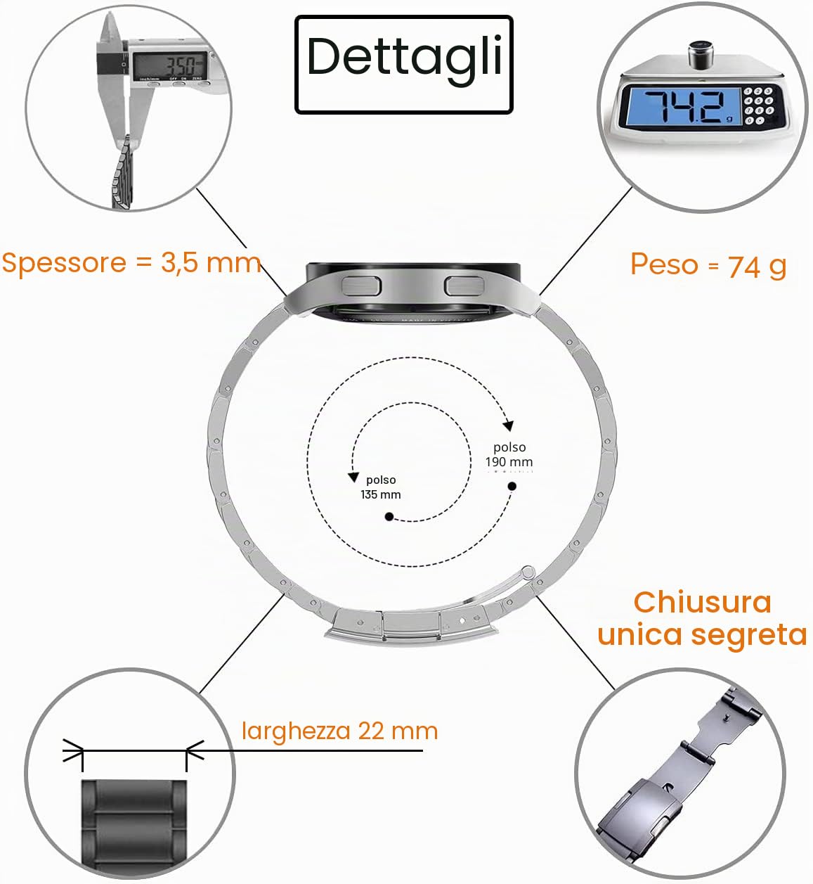 Cinturino Titanio 20mm e 22mm, Bracciale a Maglie Leggero Universale