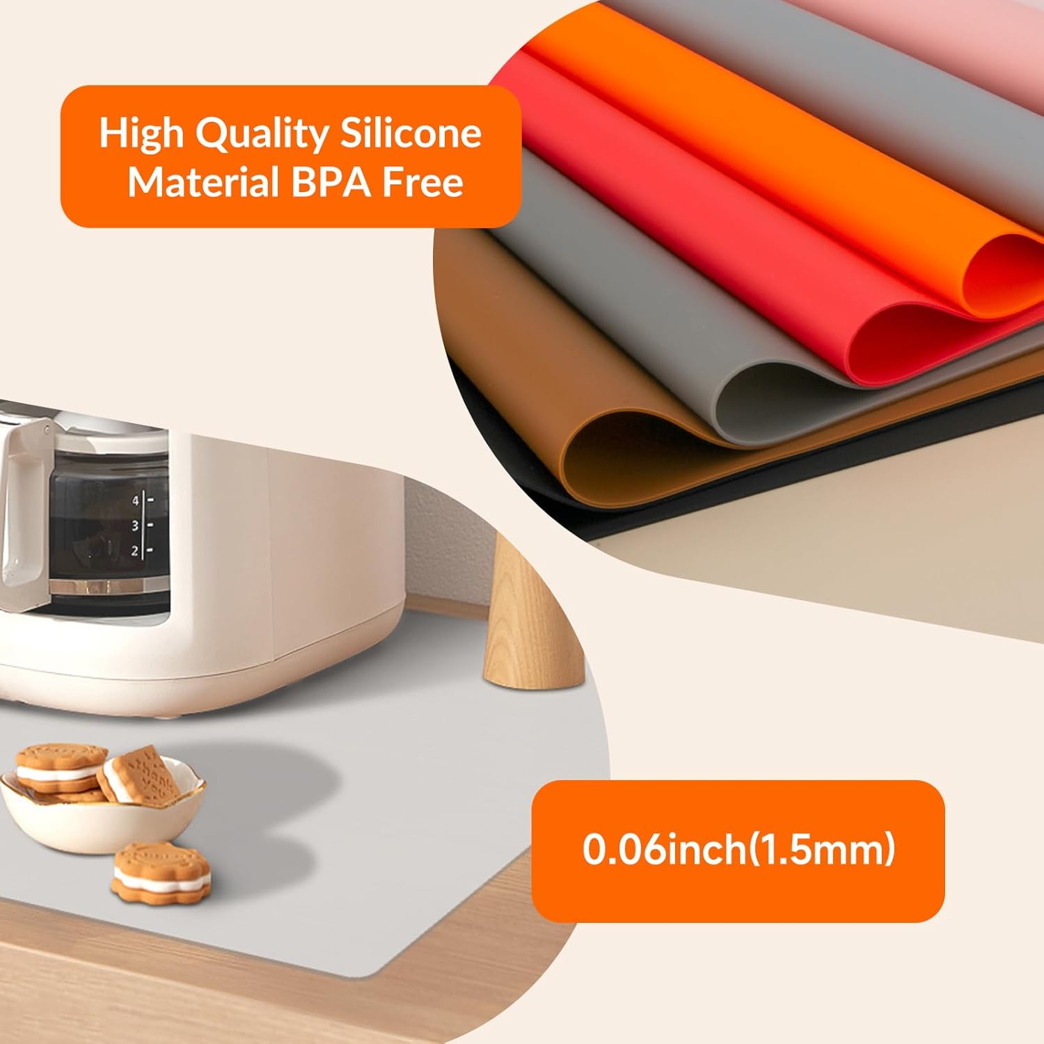 Extra Large Silicone Mat for Counter, Thick Countertop Protector, Silicone Heat Resistant Mat for Air Fryer to Site on, Multi-purpose Use for Table, Desk,Coffee Maker