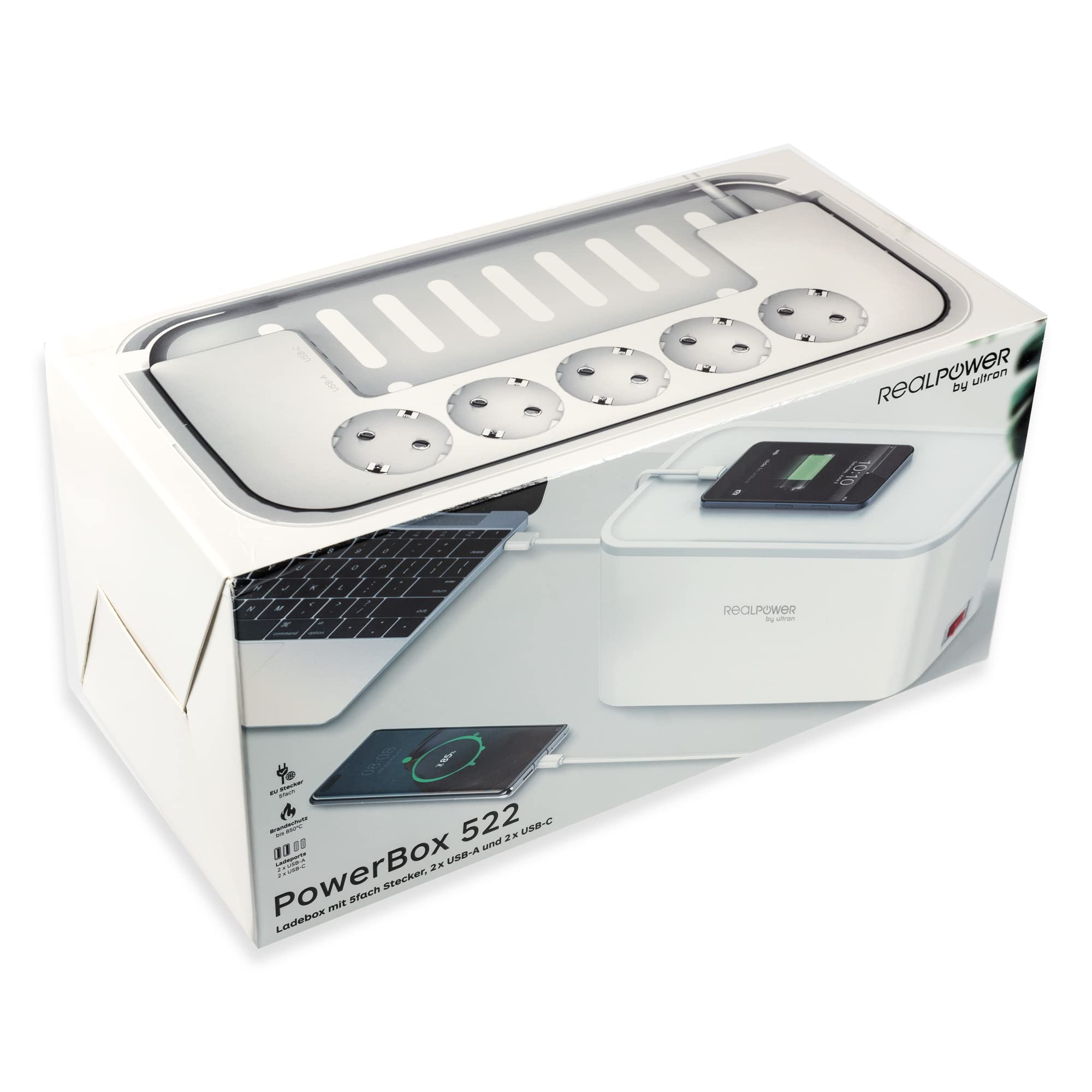 RealPower PowerBox 522 5-krotna kostka z 2 x USB i 2 portami ładowania USB-C