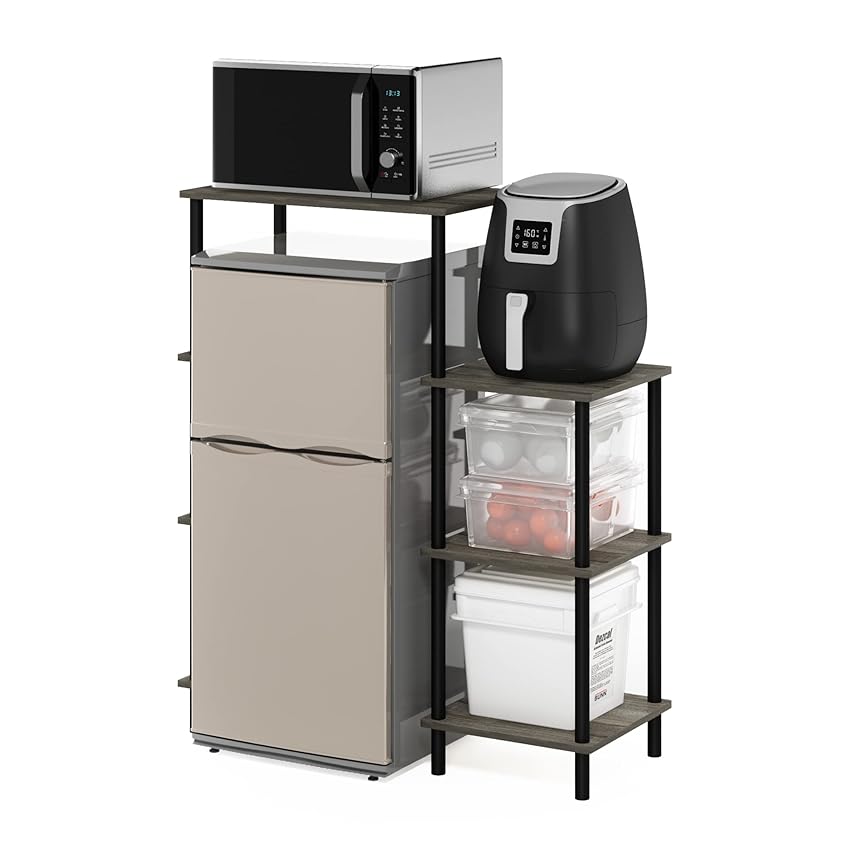 Furinno Turn-N-Tube Scaffale da Cucina Senza Attrezzi Alto, Legno ingegnerizzato, Rovere Francese Grigio/Nero, 39.6 (D) x 97.3 (W) x 117.9 (H) cm