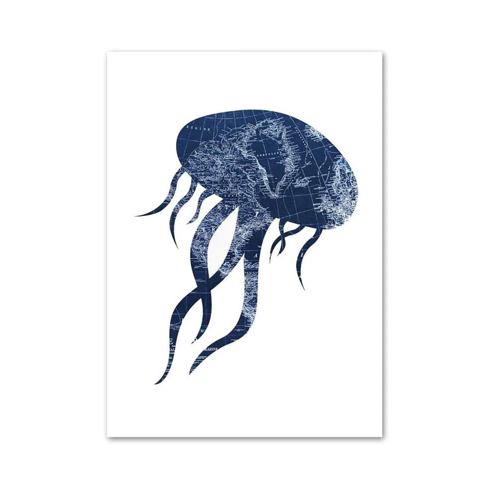 XENITE Wall Art Canvas Prints Blue Whale Shark Octopus Crab Fish Map Wall Art Canvas Painting No Frame Posters Prints Pictures For Home Decor(F,50x70cm)