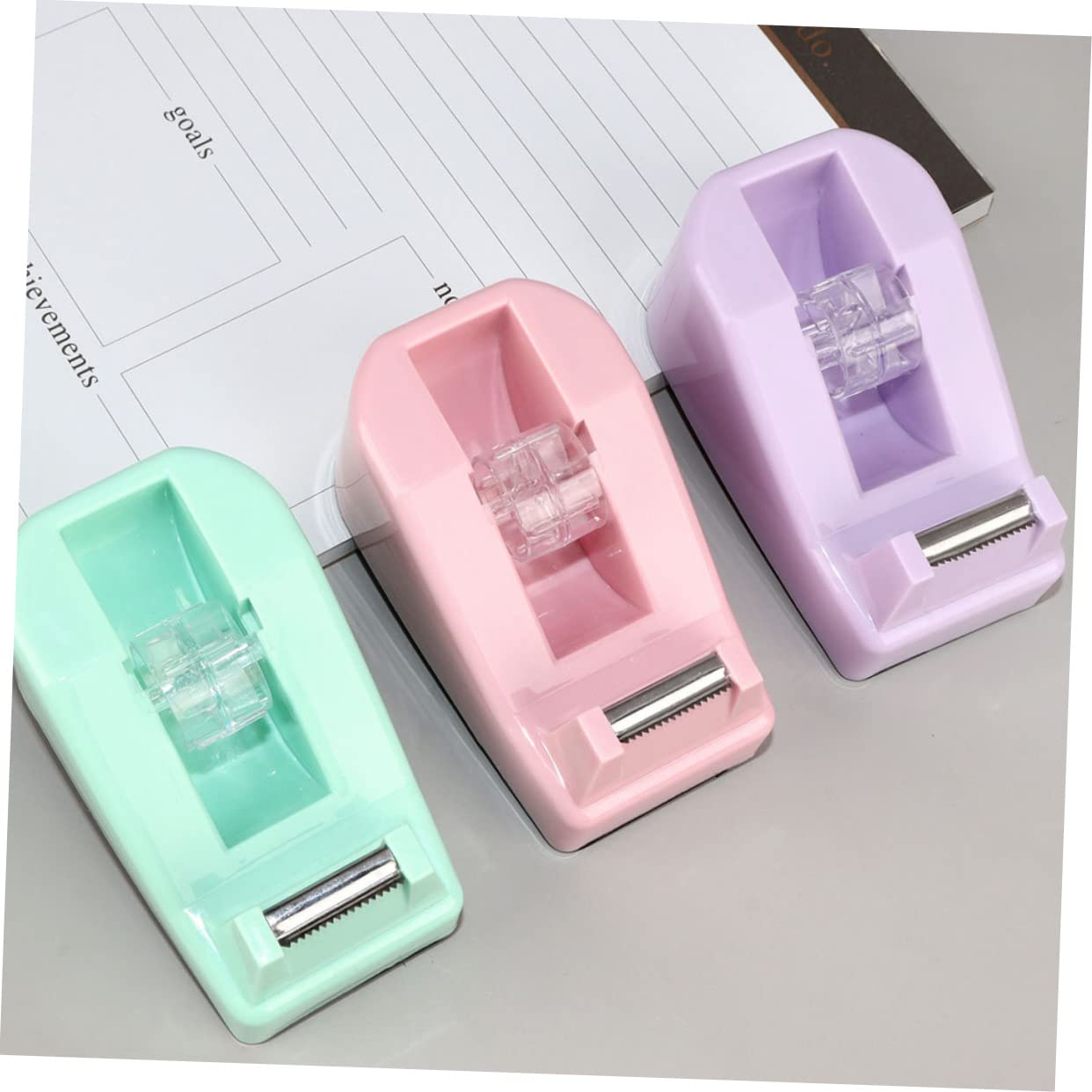 Dispenser per Nastro Adesivo da Ufficio da Tavolo 3 Pezzi | Plastica, Bordo senza Sbavature, per Casa e Scuola, Stile Moderno ed Elegante