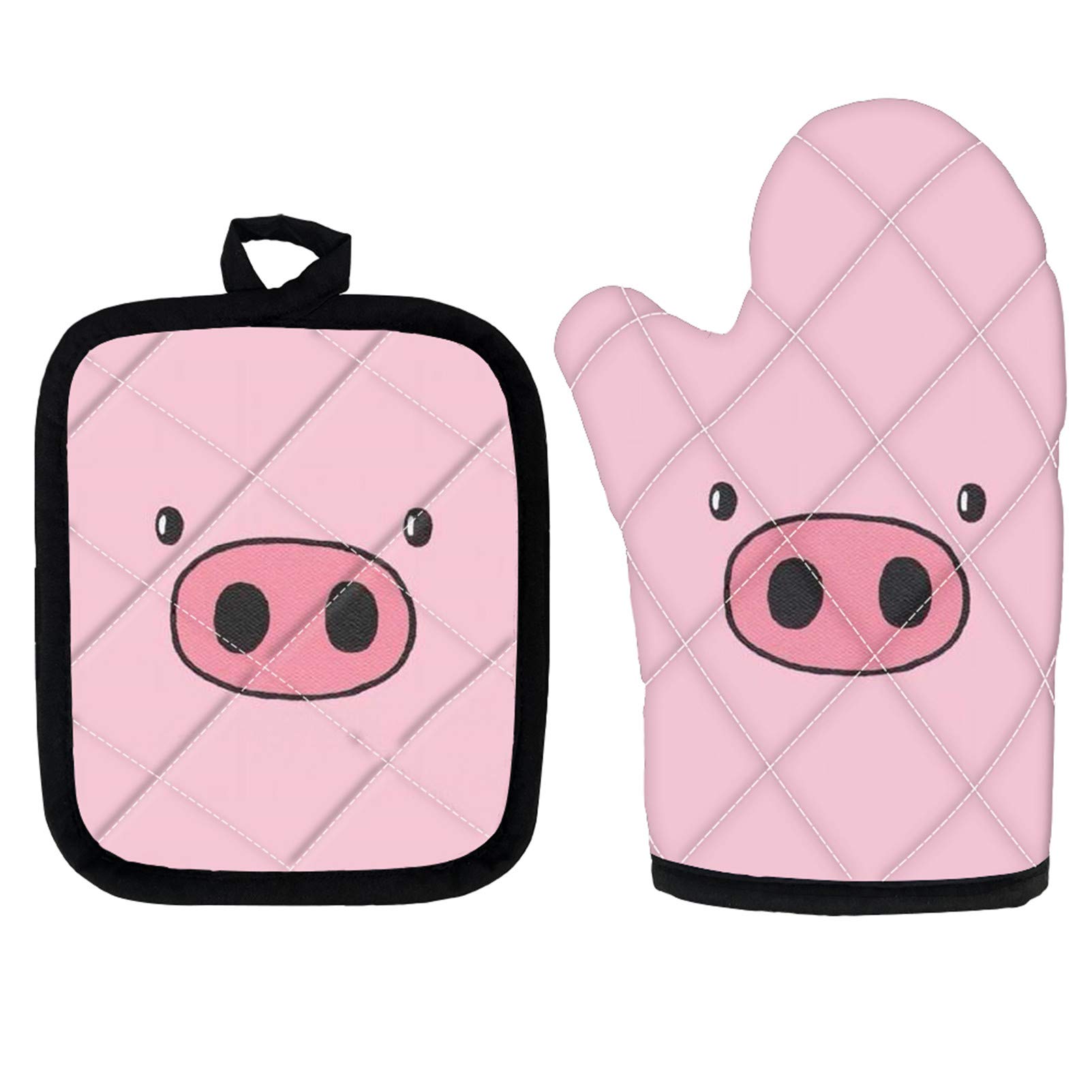 Showudesigns Non-Slip Oven Mitts and Pot Holders Pig Cute Pink Heat Insulated Microwave Gloves & Kitchen Counter Safe Mats for Cooking BBQ Baking Grilling