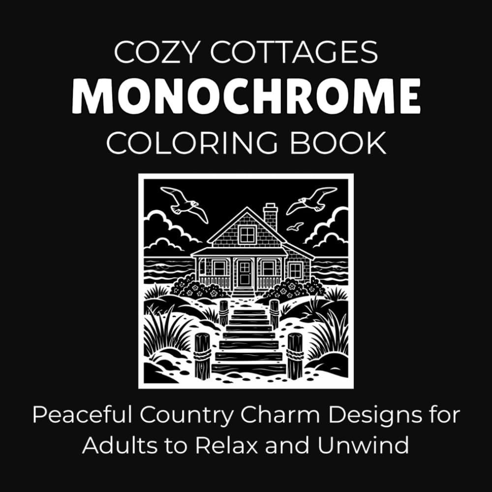 Cozy Cottages Monochrome Coloring Book: Peaceful Country Charm Designs for Adults to Relax and Unwind (Peaceful Monochrome Moments)