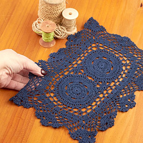 Miniatura 3 de Factory Direct Craft Juego de 4 tapetes individuales de encaje de ganchillo de algodón rectangular azul marino | 12 pulgadas de largo x 8 pulgadas
