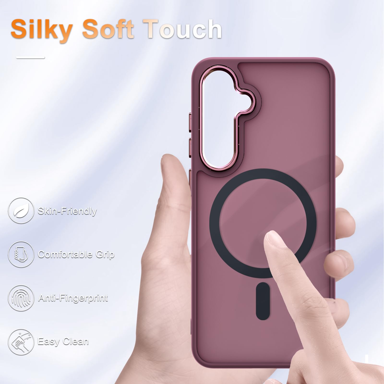 for Samsung Galaxy S25 FE Case, Matte Magnetic Phone Case with 1 Screen Protector, Support for Magsafe, Translucent Frosted Shockproof Protective Cover for Samsung Galaxy S25 FE, Wine Red