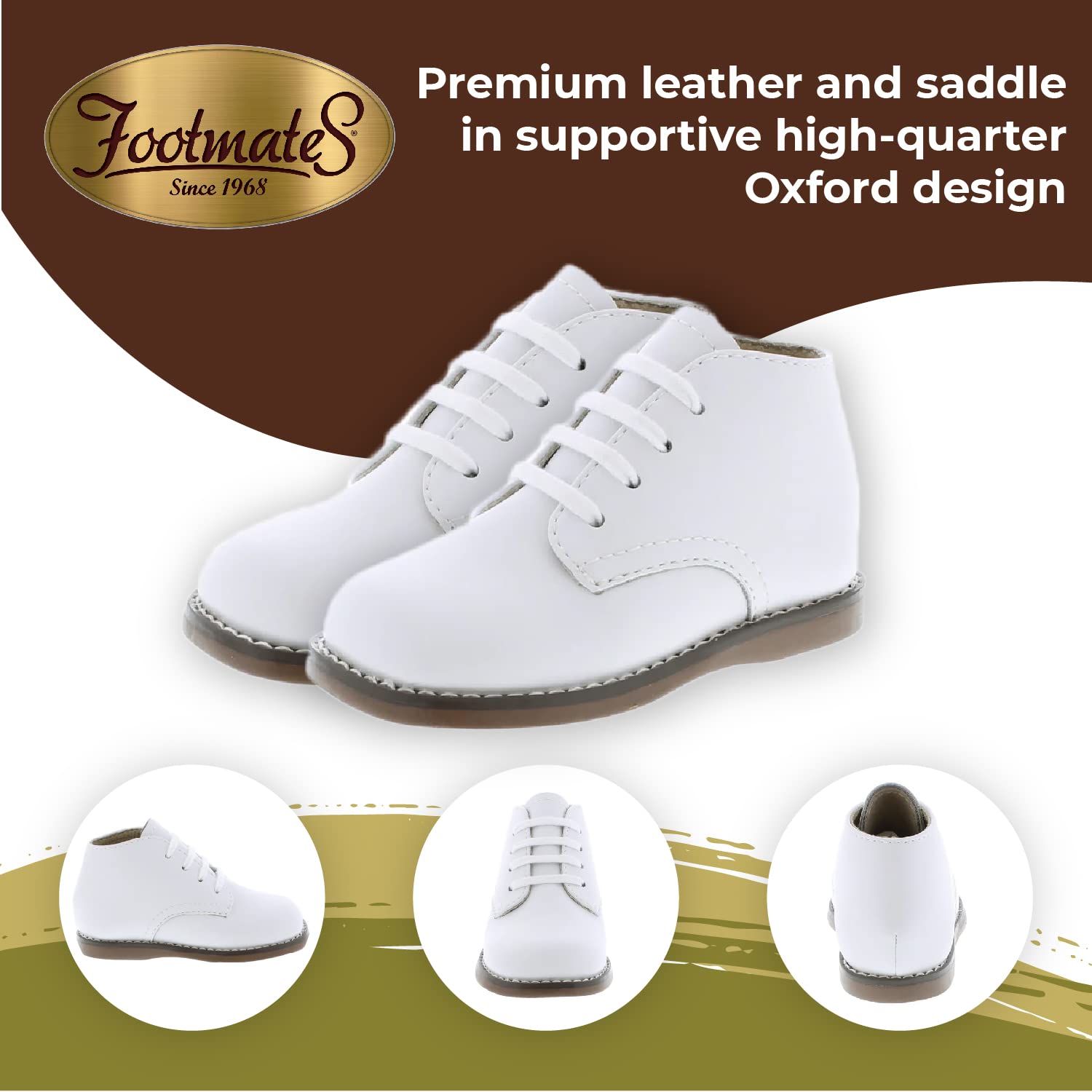 FOOTMATES Todd - Botines de cuero con cordones para niños pequeños y bebés, con puntera ancha y plantillas de ajuste personalizado, suelas que no dejan marcas, para bebés y niños pequeños, de 0 a 4