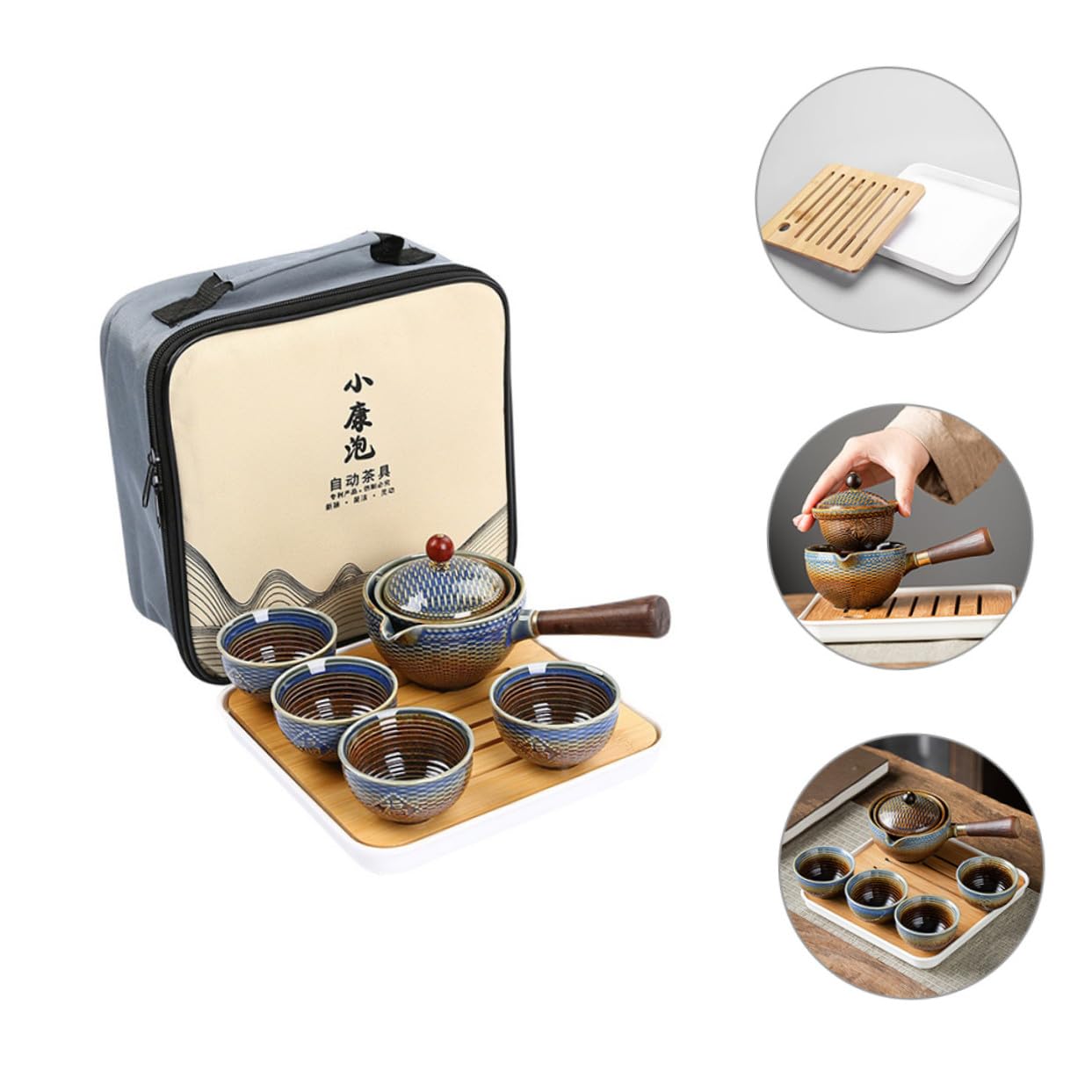ULTECHNOVO Juego de Té y Tetera Automática Portátil Diseño Elegante de Cerámica Kit Práctico para Viaje, Adecuado para Hogar y Oficina para Aficionados al Té