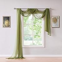 Vista 4 de Cortina Transparente Extra Larga para Ventana de 56" (An) x 288" (L) (24 Pies) Verde Salvia. Los Tratamientos de Voile para Ventanas son Perfectos