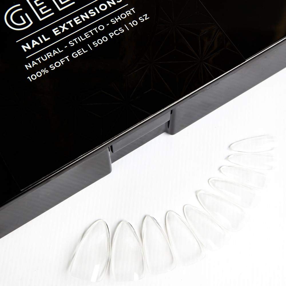 Apres Nail Gel-X Nail Extension Kit & Natural Stiletto Short Box of Tips | Bundle Set | 500 Gel-X Tips | Premium Quality | 10 Sizes 0-9 | No Size 00 Included | 2022 Version