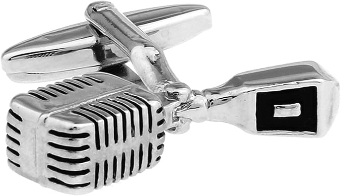 Old-School Broadcast Microphone Silver with Black Music Cufflinks