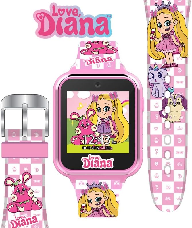 Love Diana Kids Smart Watch - Touchscreen with Games, Selfie Camera, Step Tracker, Alarm Timer, Voice Recorder, and Printed Silicone Strap - Fits Wrists 5.5" to 8.0" - Image 2