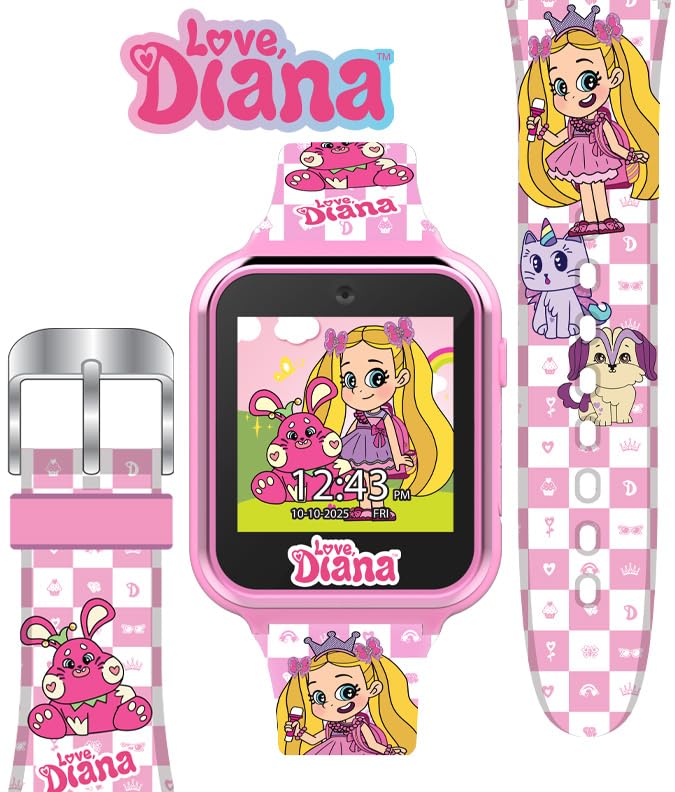 Love Diana Kids Smart Watch - Touchscreen with Games, Selfie Camera, Step Tracker, Alarm Timer, Voice Recorder, and Printed Silicone Strap - Fits Wrists 5.5" to 8.0"2