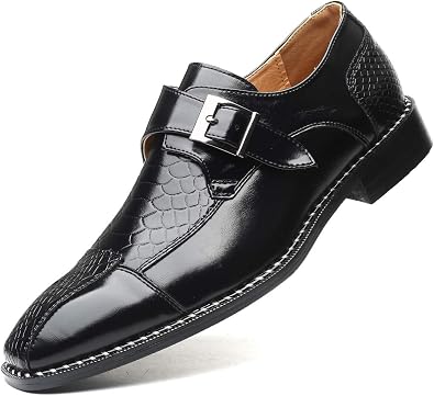 Mens Single Monk Strap Slip on Loafers Leather Oxford Modern Formal Business Dress Shoes