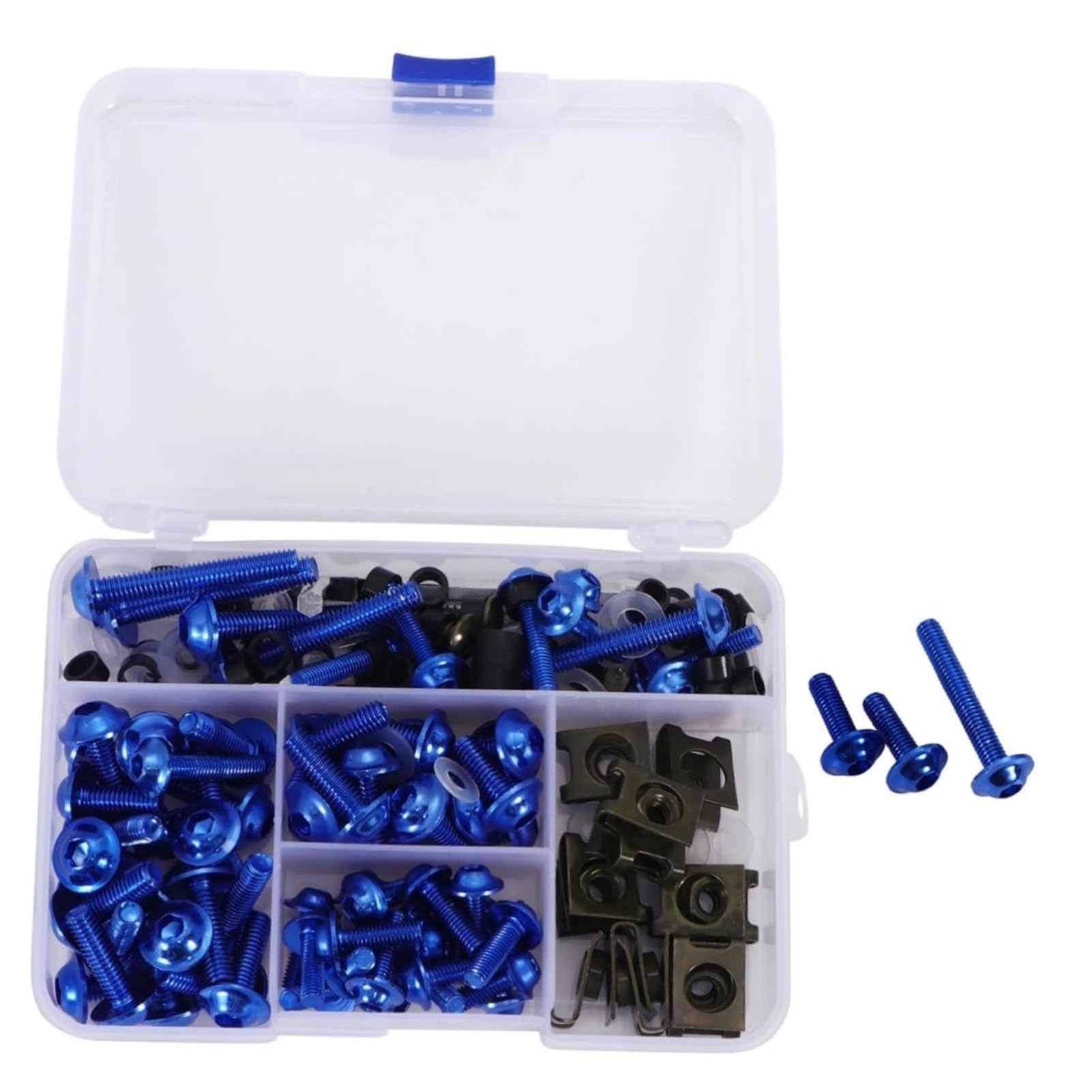 Motorcycle Fairing Bolt Kit Aluminum, M5 M6 Motorcycle Windscreen Screws 177pcs, Fasteners Fairing Bolts Nut Clips Kit, Mounting Kits Washers Nuts Screws Assortment for Sport Bikes (Blue)