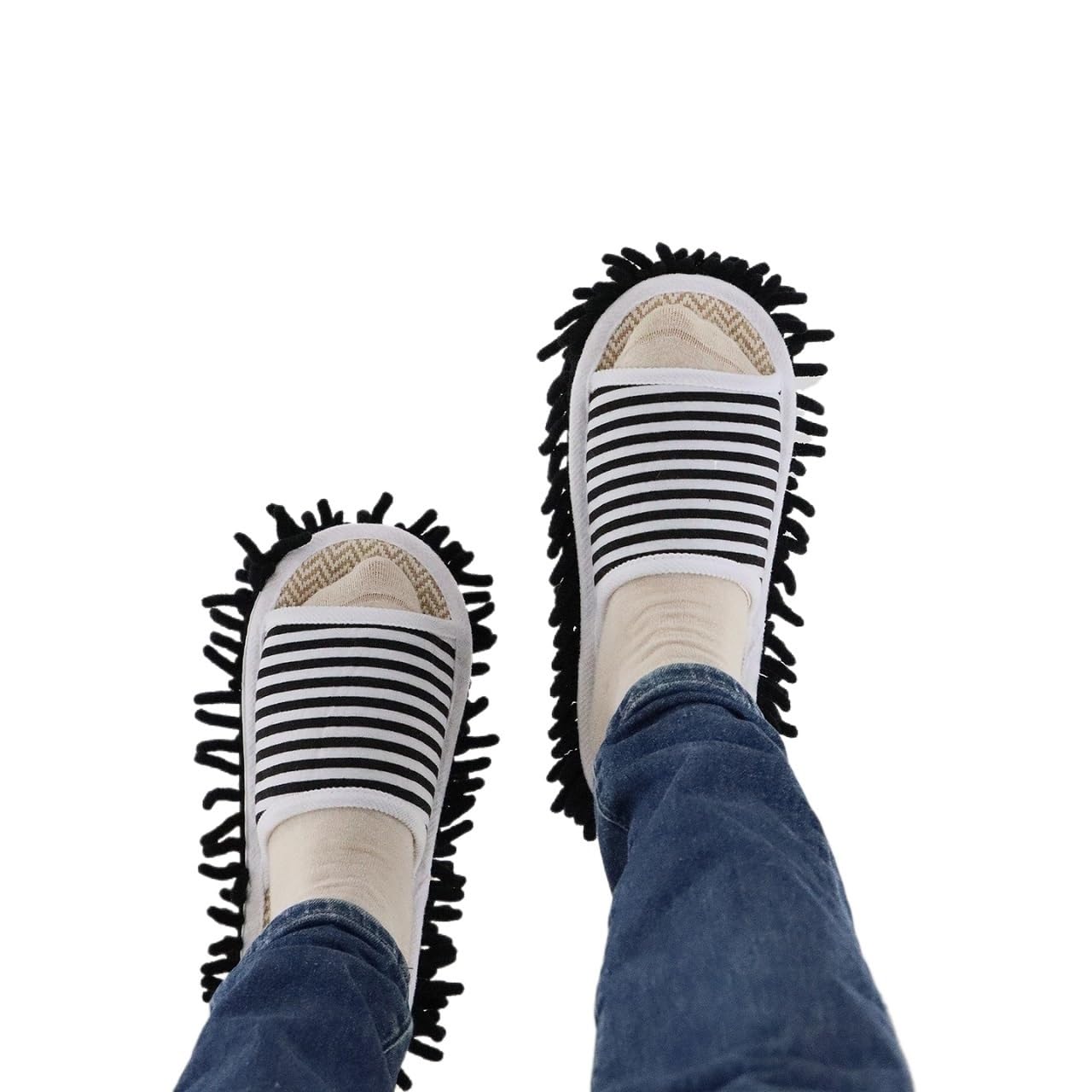 Vzgqhmtr Black 1 Pair Microfiber Washable Mop Slippers For Home Dust Cleaning & Floor Dusting Comfort Wear
