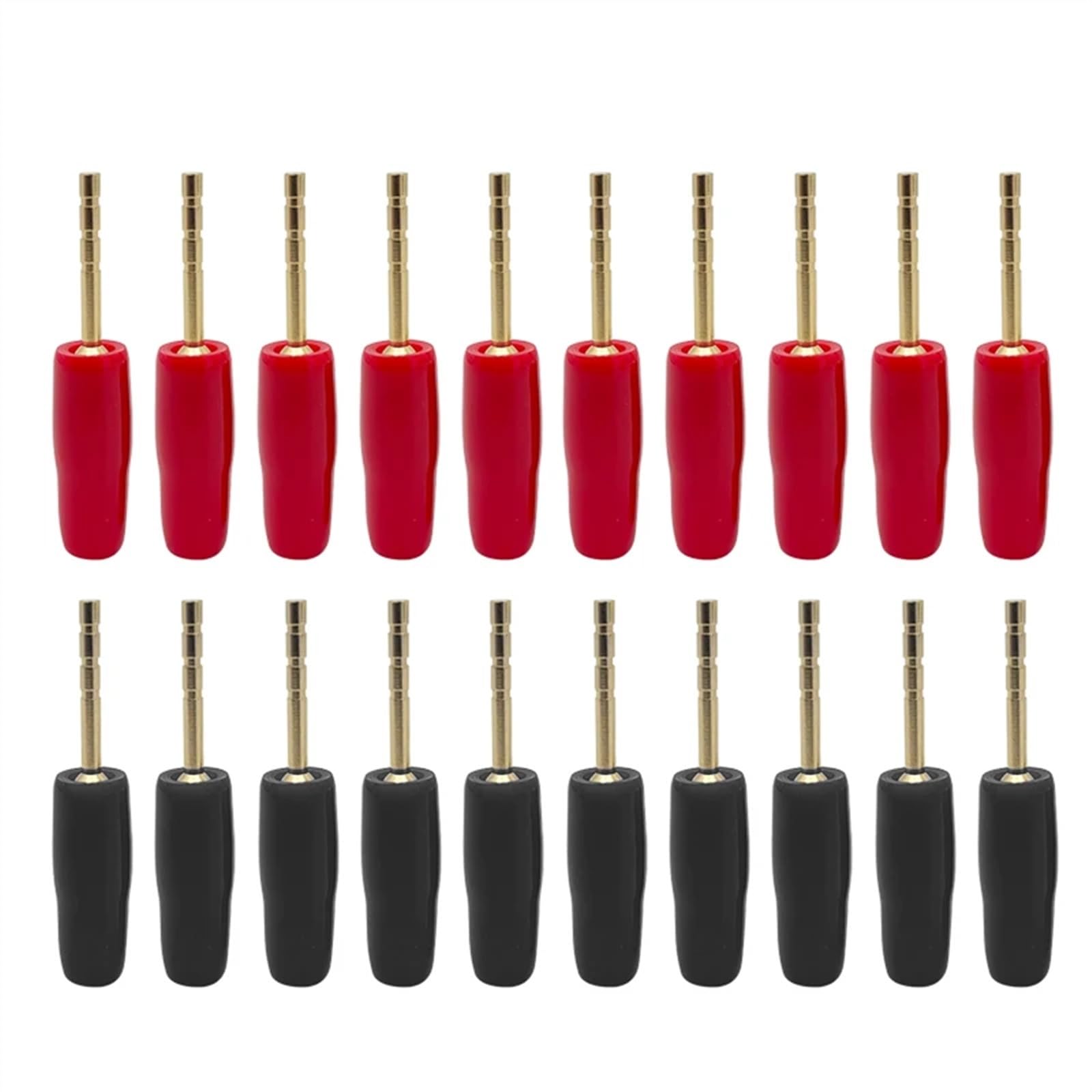 Adaptateur de fiche Banane à Broche Droite en cuivre plaqué Or, 20 pièces, bornes Banane à Broche Droite, fiches de Haut-Parleur, connecteur de câblage (Color : 10 Red 10 Black)