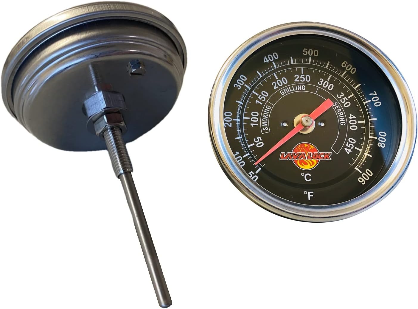 Black Face BBQ Grill Thermometer 50F-900F High Temp Range Heavy Duty Premium Quality Smoker Thermo 2 Inch or 3" with M8 or 1/2 NPT Thread (3 in. Face, 3 in Stem, M8 Thread)