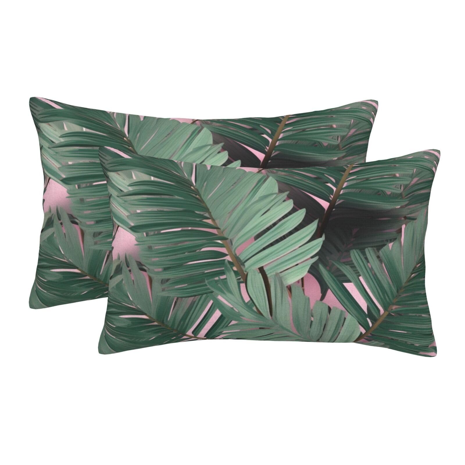 Pillowcases Set of 2 Green Palm Tree Leaves Pink Pillow Cases for Hair and Skin Soft Breathable Pillow Cases Cover with Hidden Zipper 20"x30" Pillow Covers for Sleeping Gift Bed Pillowcase