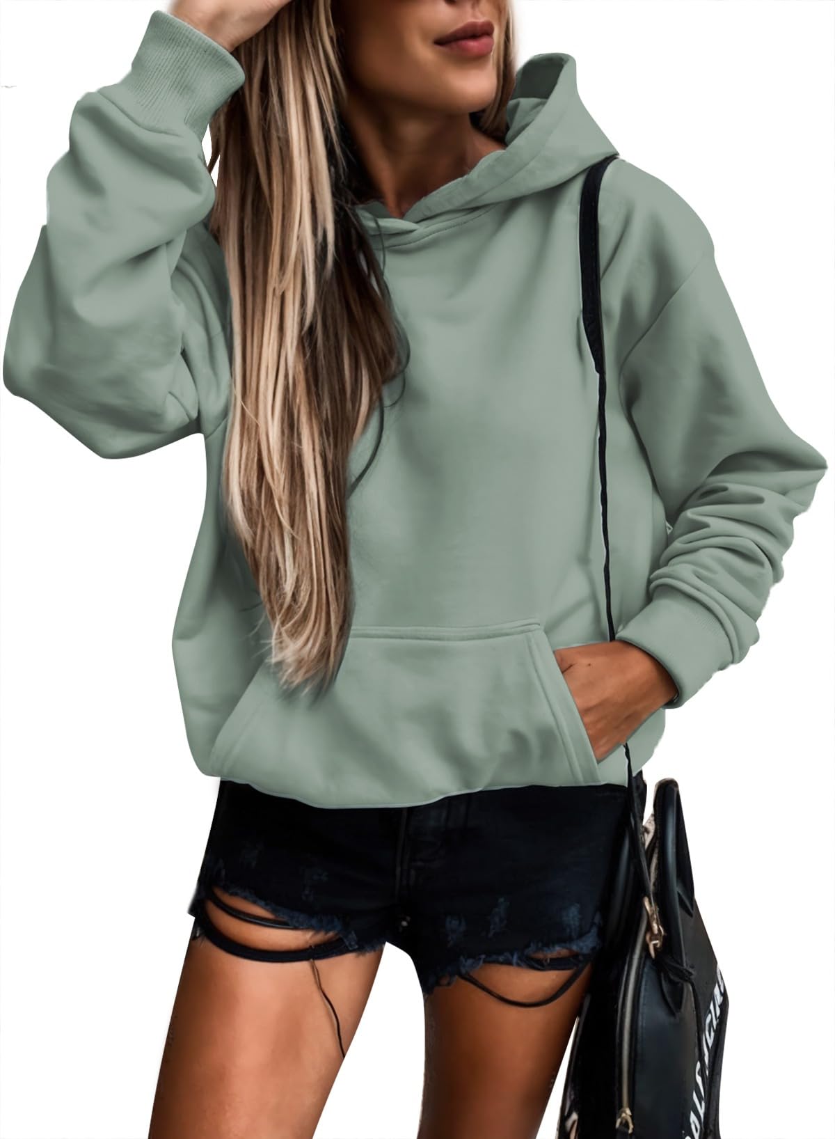SHEWIN Women's Casual Hoodies Long Sleeve Solid Lightweight Pullover Tops Loose Sweatshirt with Pocket