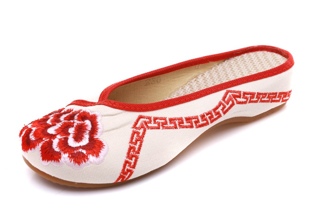 Lazutom Women's Red Summer Vintage Chinese Style Embroidery Round Toe Slipper Shoes (Eu 38, )