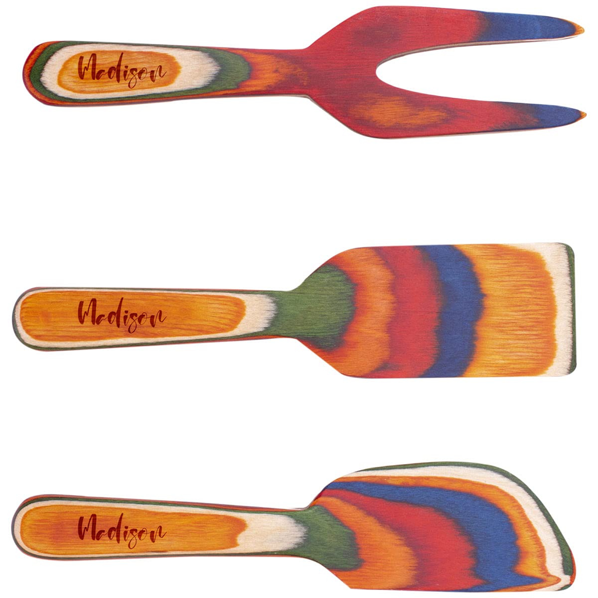 Sofia's Findings Personalized 3-Piece Colored Birch Wood Cheese Tool Set