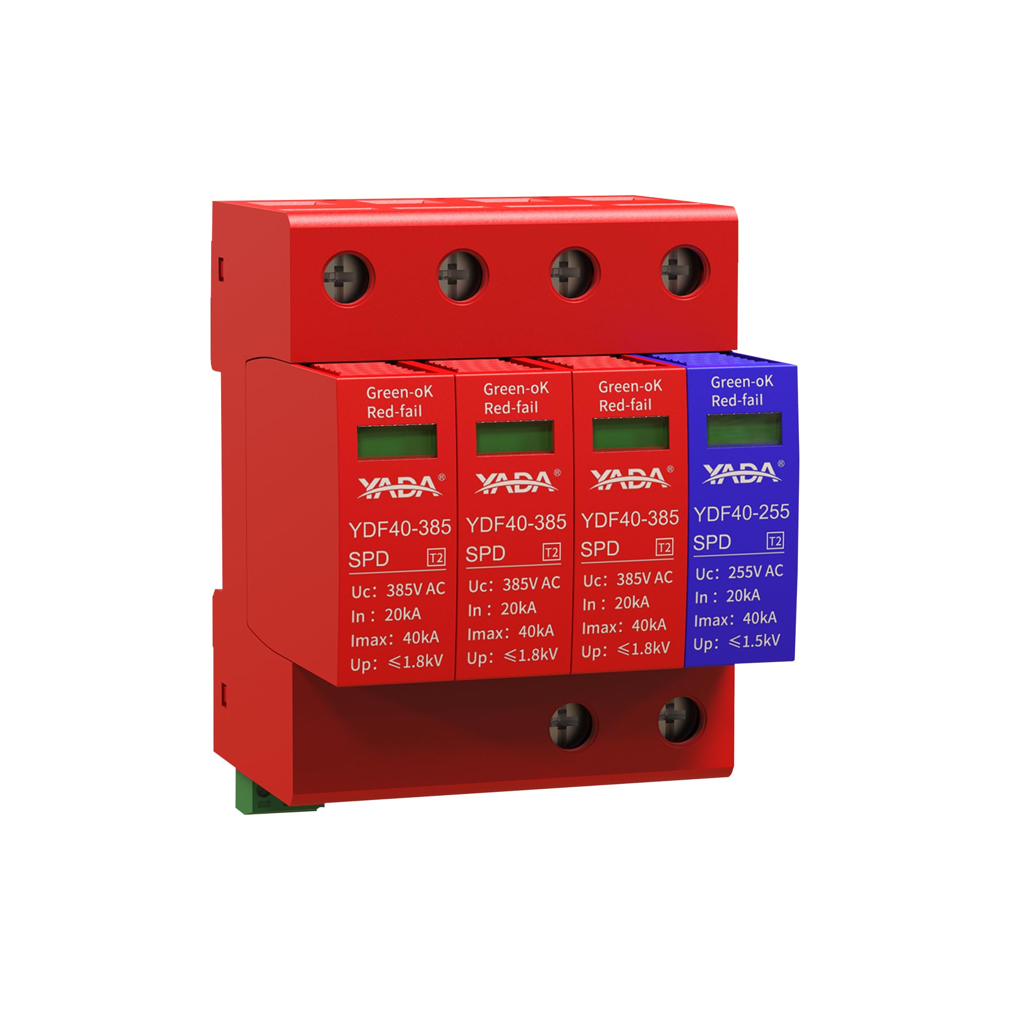 3+1 Surge Protective Device 385V 40kA, DIN Rail, Type 2 AC SPD for 208Y/120V 3-Phase Systems, Lightning Surge Protector for Industrial Equipment and Control Panels