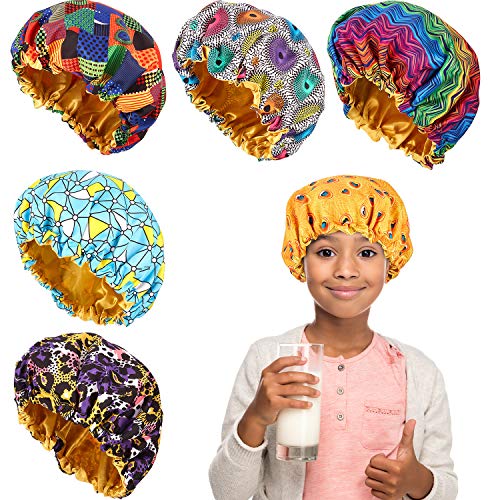 6 Pieces Kids Bonnet Kids Sleeping Hat Satin Cap Adjustable Sleeping Cap Child Night Hats African Print Cap for Natural Hair Teens (Child Size)
