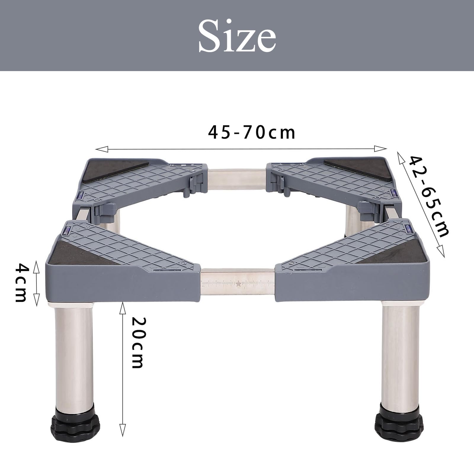 Gris Base Elevador Lavadora Base de Lavadora con 4 Pies de Acero Inoxidable Antivibración Soporte para Lavavajillas Congelador Frigorífico Secadora Armario (Regulable Altura 20-23cm)