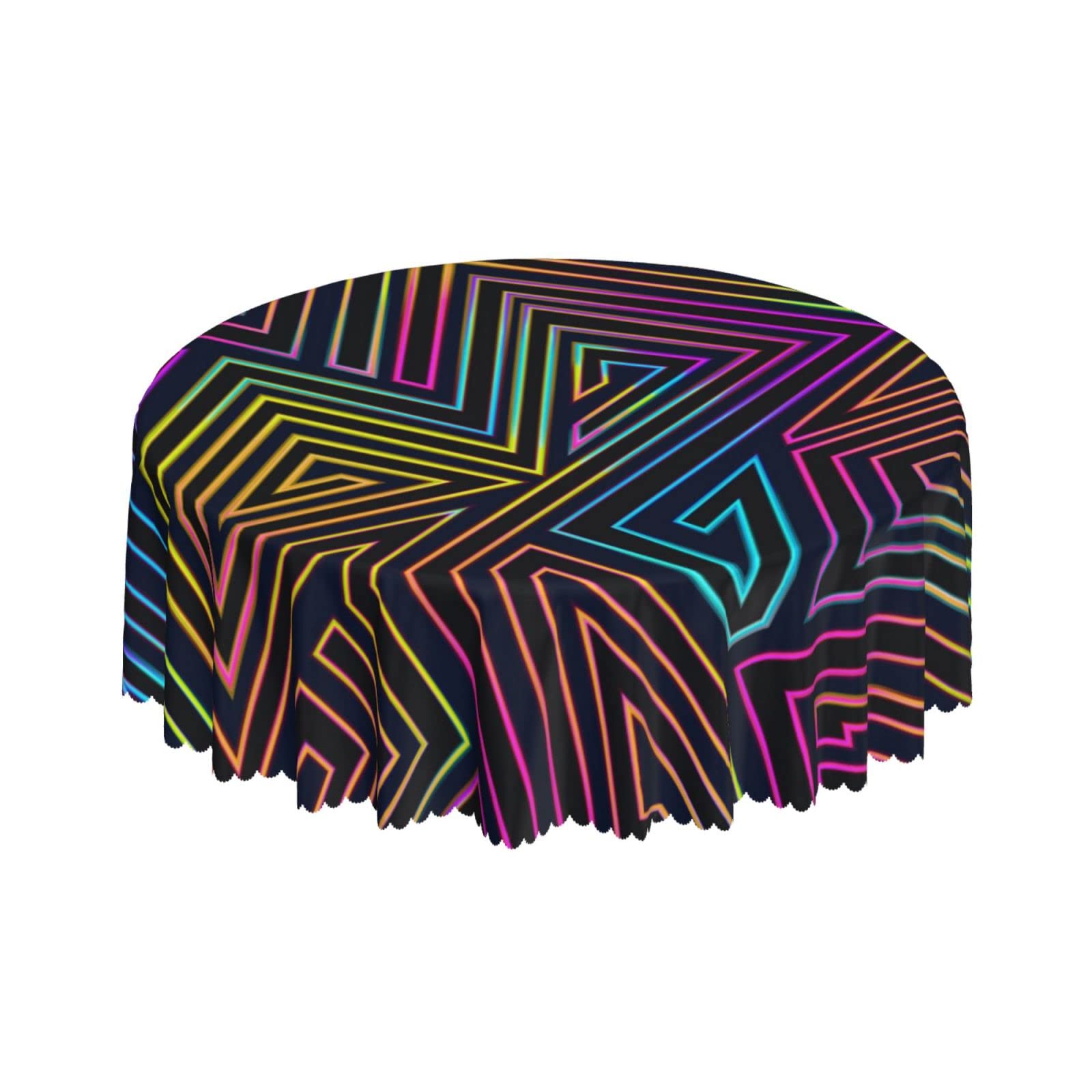 Lsjuee Neon Lines Geometric Colorful Round Tablecloth 60 Inch Printed Washable Tablecloth for Dining Party Holiday Fall Home Decorative