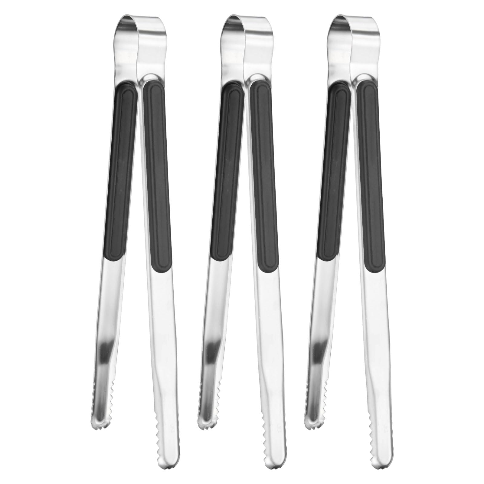 M METERXITY 3-Pack Grill Tongs, 10 Inch Non-Slip 410 Stainless Steel Locking Tongs for Cooking/Buffet/Outdoor Barbecue, Korean BBQ Tweezers Metal Clamp Tool [Black]