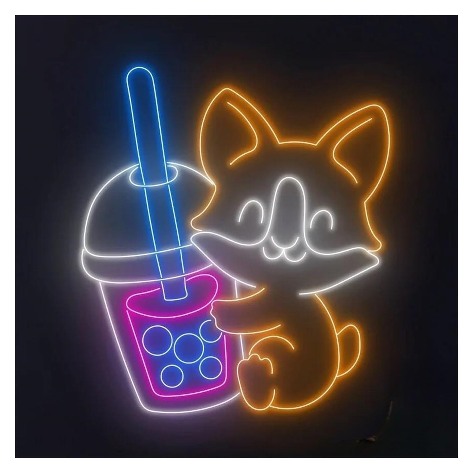 LEMST Sign Lamp Corgi Drinking Boba Tea Neon Sign Milk Tea Drink Shop Room Wall Decor Coffee Store Open Welcome Signboard 51cm
