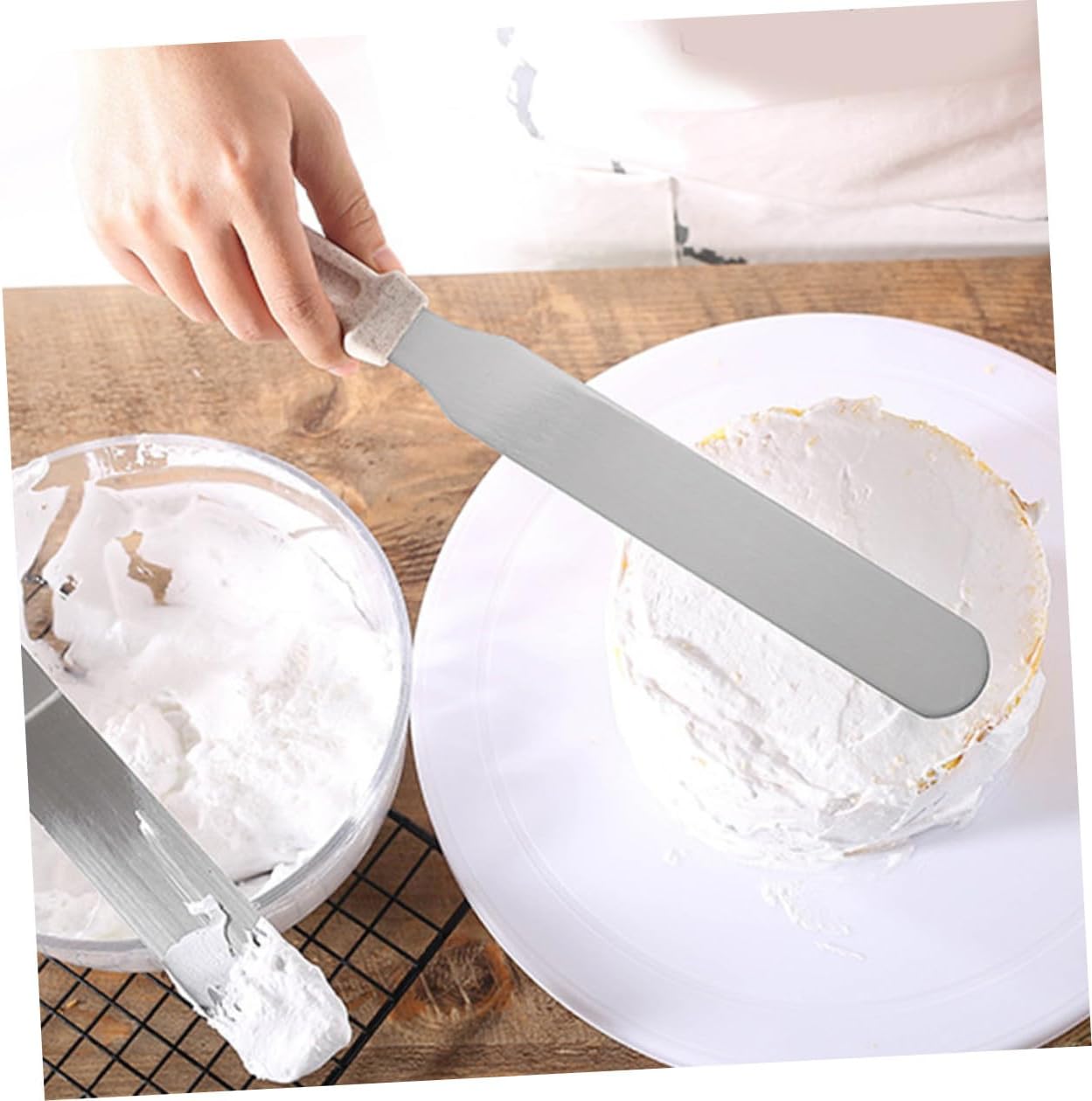 3pcs Cake Baking Spatula Set, Wheat Straw Scraper Stainless Steel