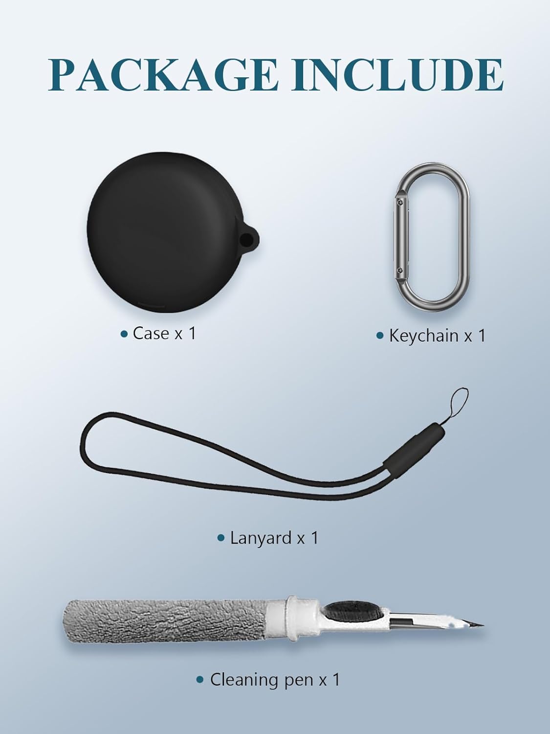 Case for Soundcore Sleep A30 by Anker Sleep Earbuds, WUNIAK Soft Silicone Protective Portable Scratch Shock Resistant Shell with Cleaner Kit & Carabiner & Lanyard ,Black - Image 2