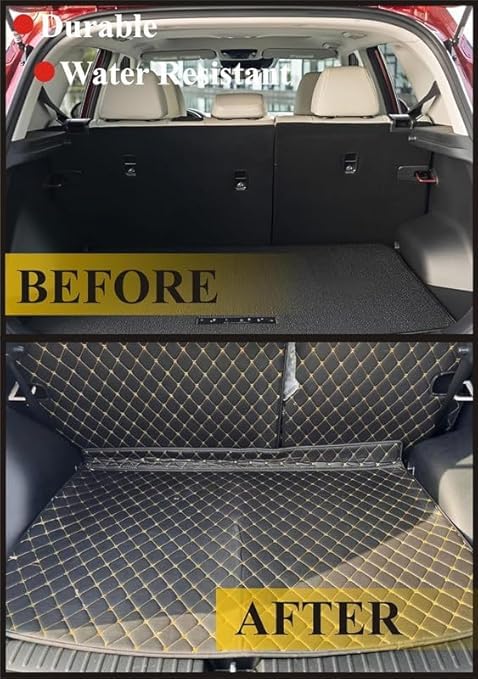 Image of Premium 7D Boot /Trunk Mats Compatible for Elevate||Luxury Leather Double Layered mats||Set of 3Pcs||100% Waterproof and Washable (Black with Golden)