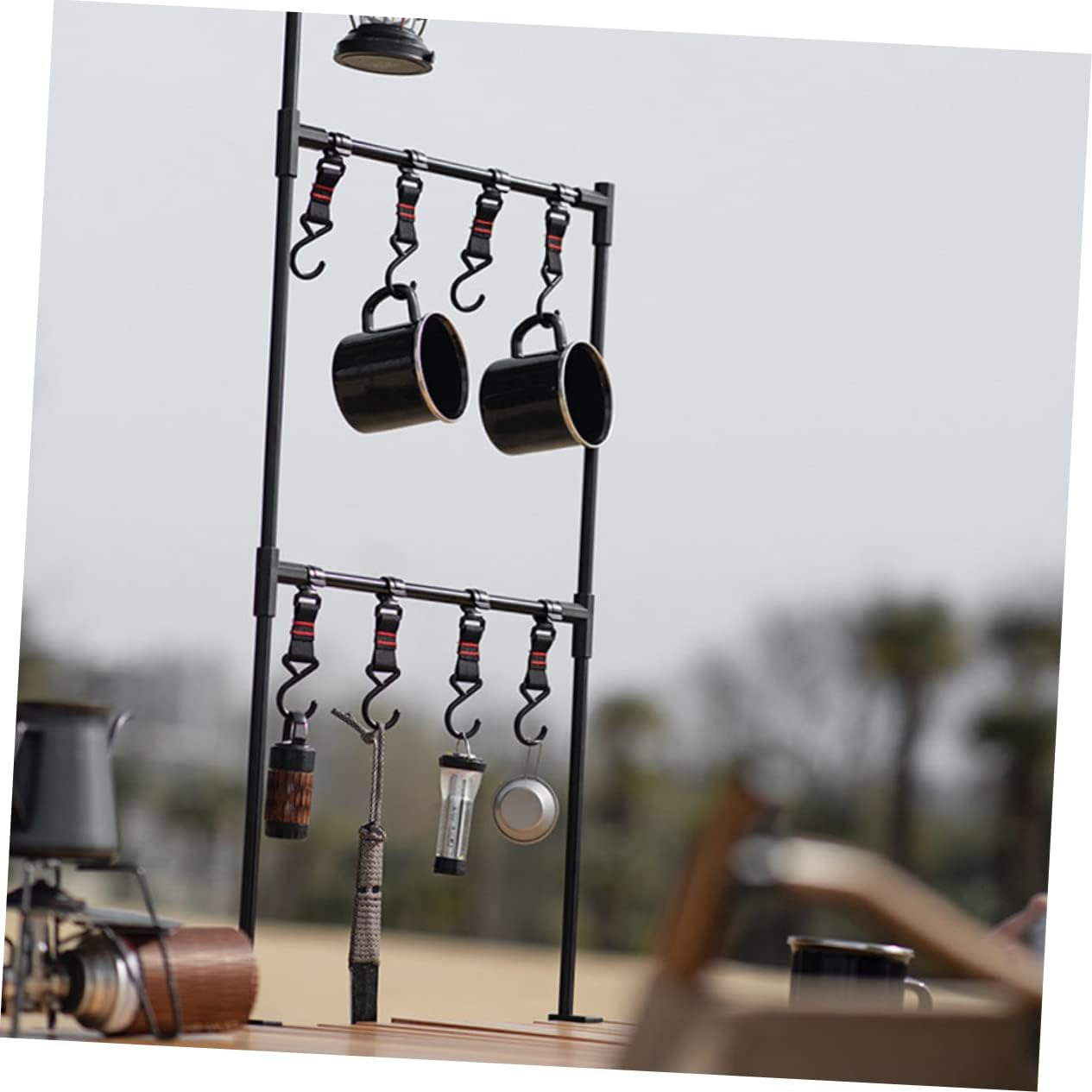 DECHOUS 1Set Multi Functional Camping Lantern Hanger and Desktop Rack Detachable Outdoor Picnic Storage with Hooks for Camping Hiking and Parties