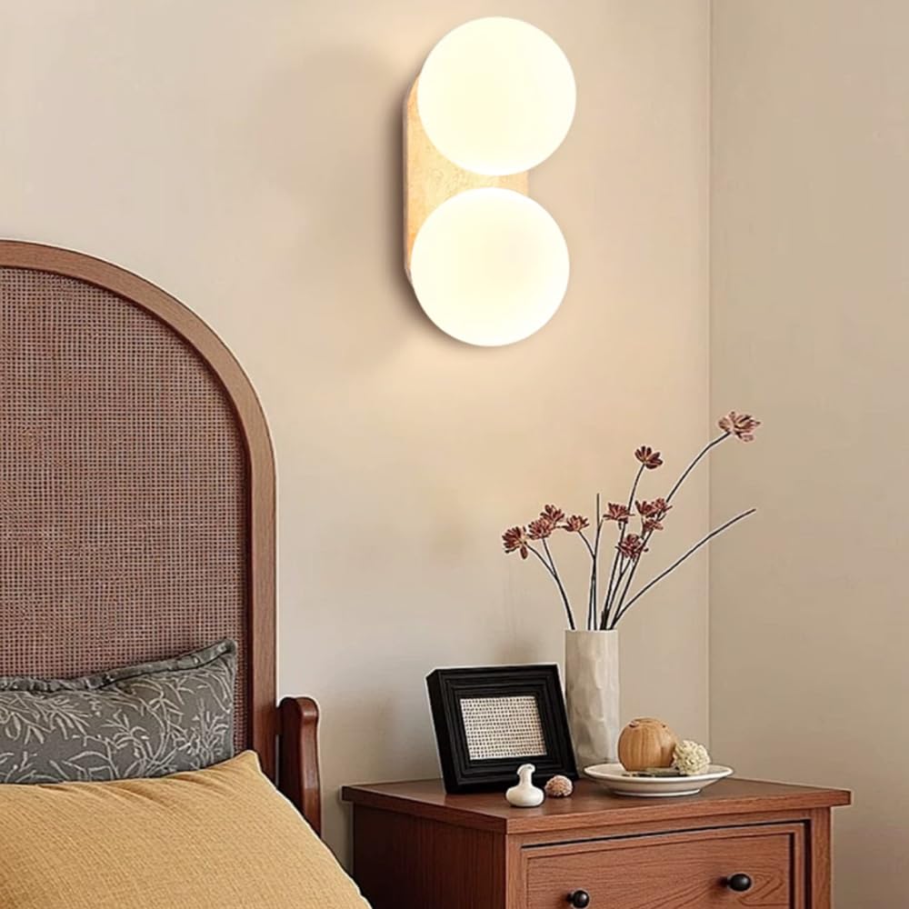 Flush Mounted Decoration Lighting Fixtures, Industrial Style Yellow Travertine Glass Wall Sconce, G9 Light Source Single Head Lamp, Bedroom Living Room Hallway