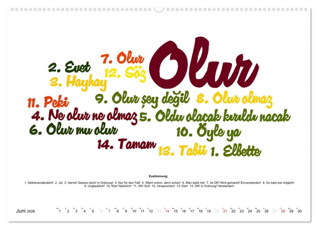 Smalltalk Sprachkalender Türkisch-Deutsch (hochwertiger Premium Wandkalender 2026 DIN A2 quer), Kunstdruck in Hochglanz: Über 200 Redewendungen für den Alltag (CALVENDO Wissen)