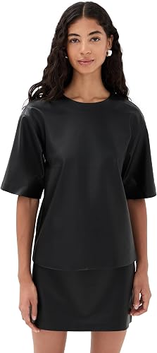 LE BOP Women's Caroline Faux Leather Tee, Black, S