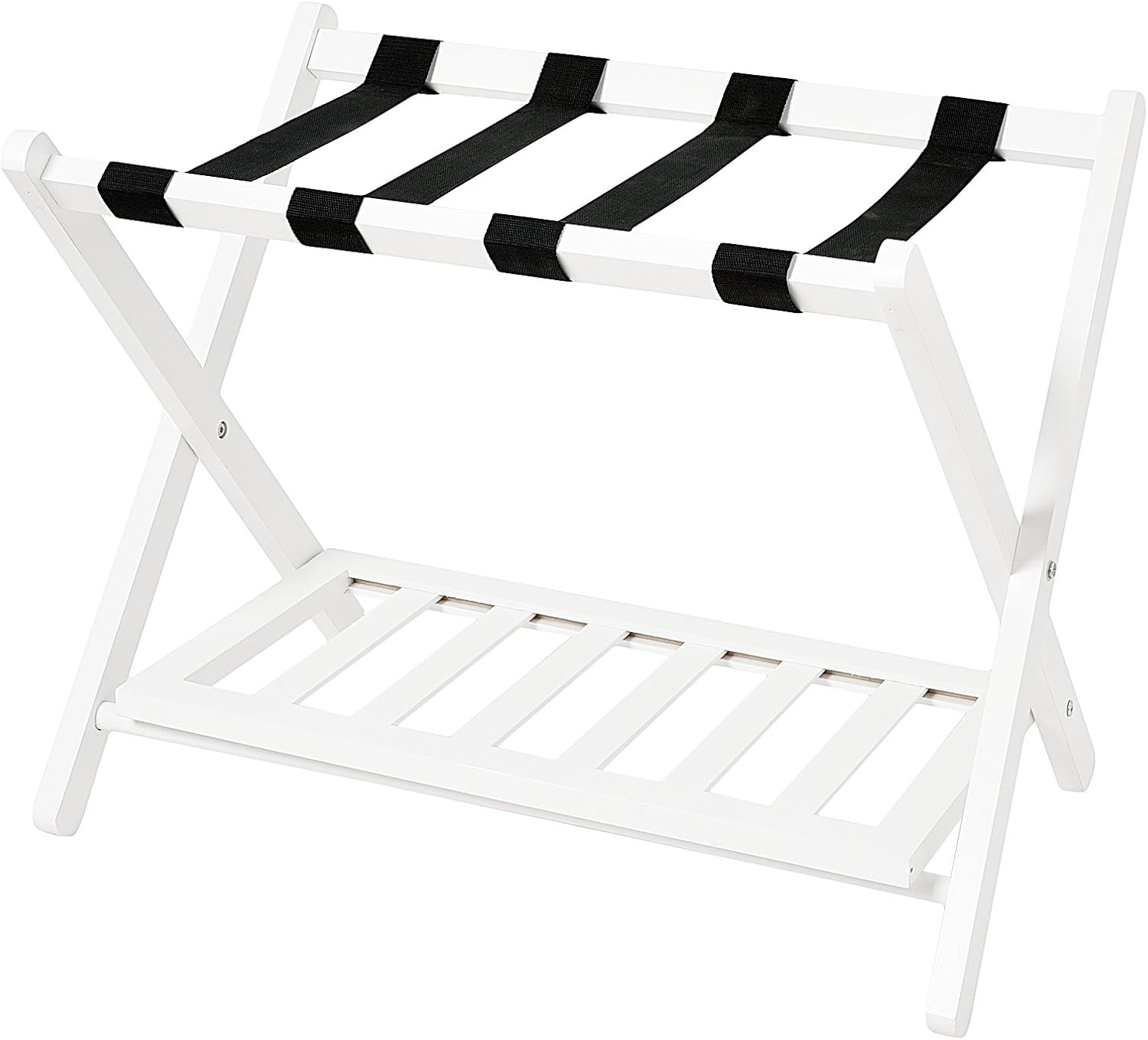 WELLAND Wood Collapsible Foldable Luggage Rack Holder with Shelf Suitcase Luggage Stands for Guest Room, White