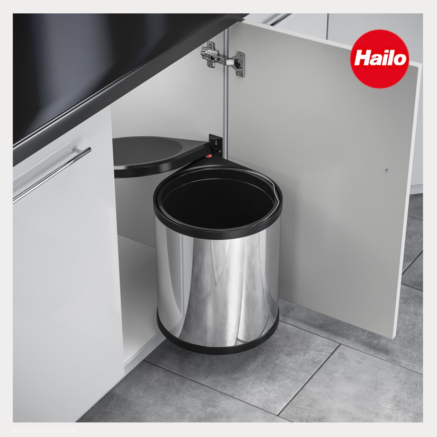 Hailo Abfallsammler Mono 3515031 | Einbau Schwenk Mülleimer Edelstahl für Küche | 15 Liter Abfalleimer mit Inneneimer | Für Drehtür-Schränke ab 40 cm Breite | Schwenkeimer schwarz für Unterschrank