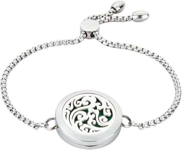 JAOYU Essential Oil Diffuser Bracelet, Stainless Steel Aromatherapy Locket Bangle 8 Color Pads Perfume Jewelry Set for Women Girl Gifts
