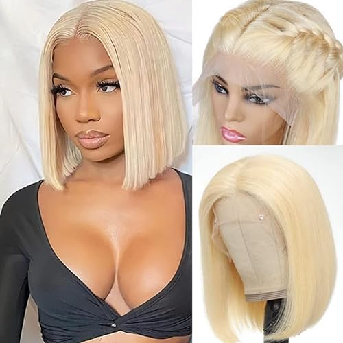 Miniatura 8 de Spotlight Pelucas de cabello humano Bob con flequillo de 10 pulgadas, pelucas cortas estilo Bob marrón degradado para mujeres negras, peluca de