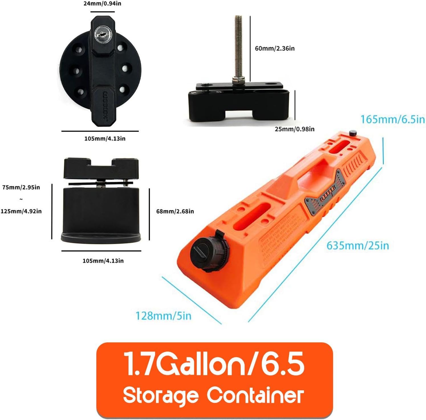 1.7 Gallon/ 6.5L Fluid Storage Container with Lockable Mounting Bracket Resistant Antistatic Leak-proof Transfer Tank Emergency Spare Storage Tank for Off-road Vehicles RVs SUV ATV Motorcycle, Orange