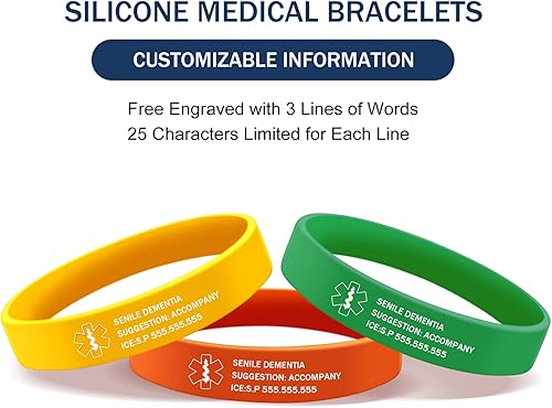 Miniatura 2 de BAUMA AUTO Pulseras de identificación de alerta médica, pulseras de emergencia impermeables con grabado personalizado para hombres y mujeres,