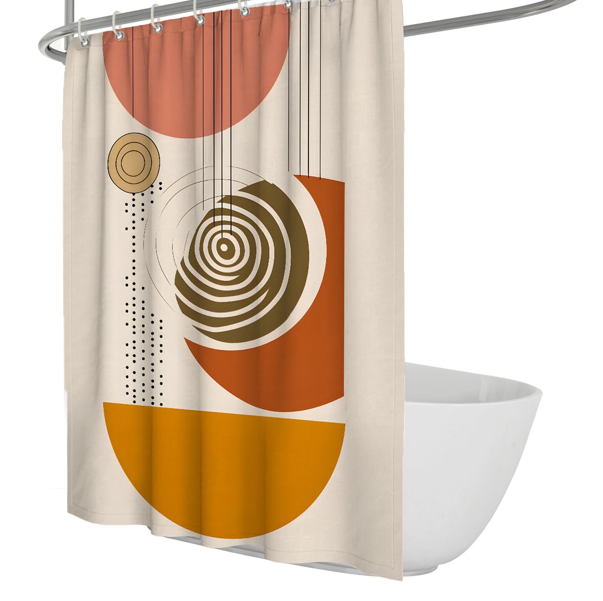 UIRINGART Aesthetic Shower Curtains W180xL200cm Abstract Geometric Spiral Semicircle Vertical Line Dot Orange Art Print Quick Drying Polyester Fabric Bathroom Wet Room Tub