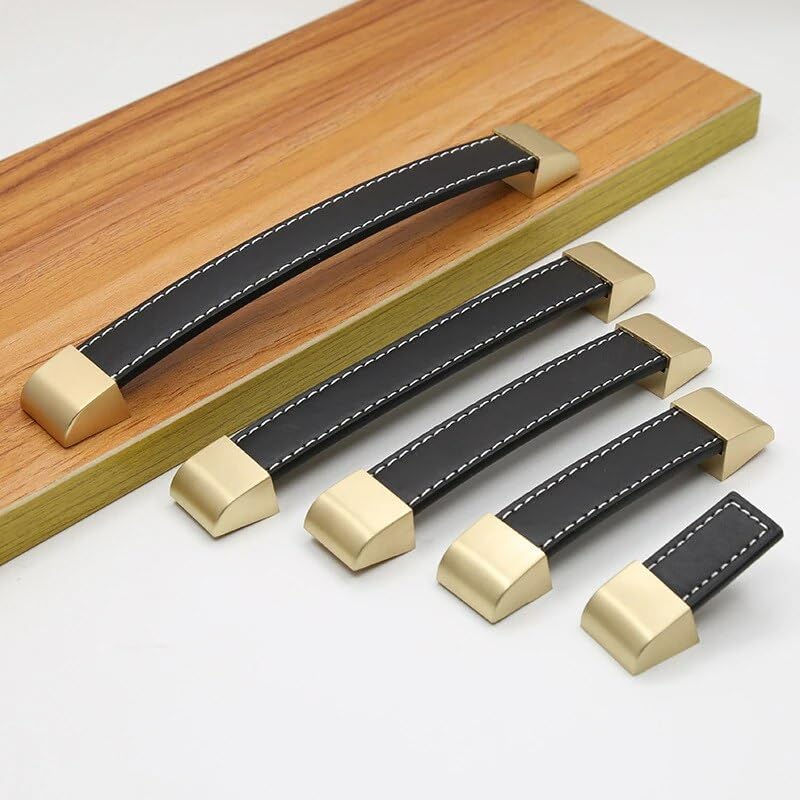 Leather Drawer Handle Brown 96-192mm Cupboard Wardrobe Pulls Kitchen Cabinet Door Knobs Furniture Luggage Bags Cortex Handles 1Pcs (Color : Black02)